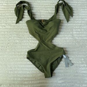 NWT Touche olive green one-piece swimsuit  W Adjustable Straps & Cutouts